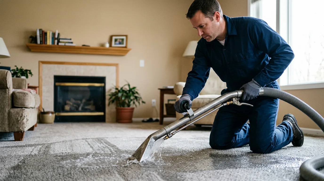 Water damage restoration technician working near Dublin, IN